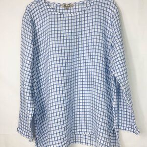 FLAX: Womens blue and White Checkered Women's Top large